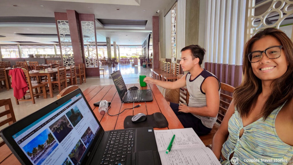 Digital nomads at work in a resort.
