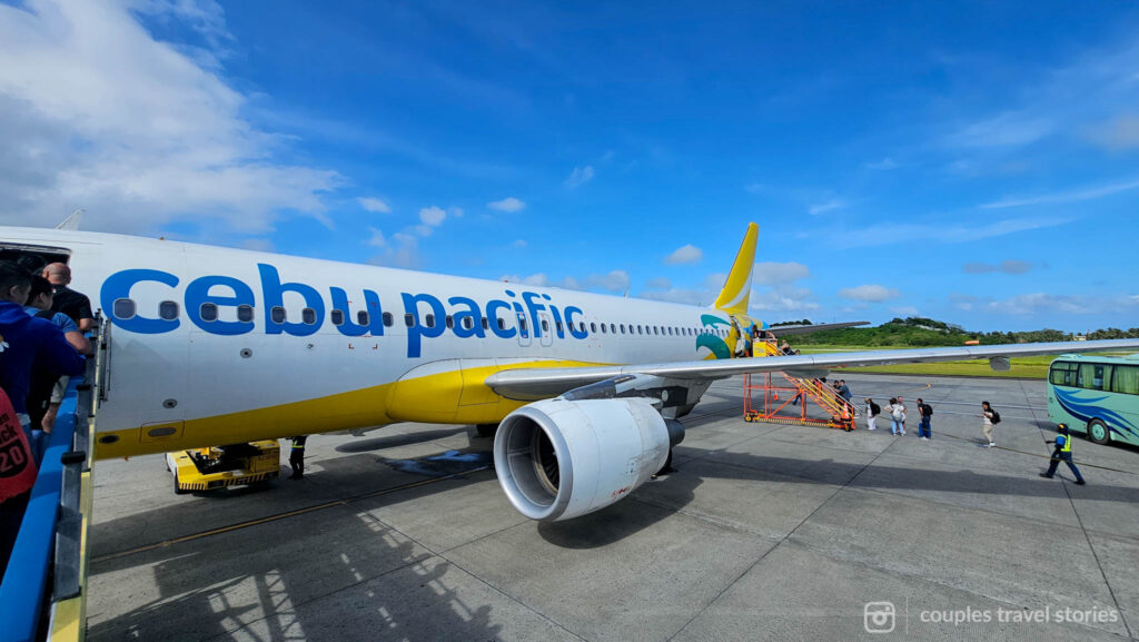 Cebu Pacific flight boarding at Puerto Princesa airport.