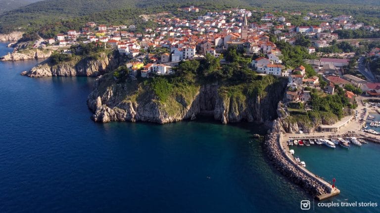 Drone shot of the town of Vrbnik, Kirk, 7 Day Itinerary Croatia