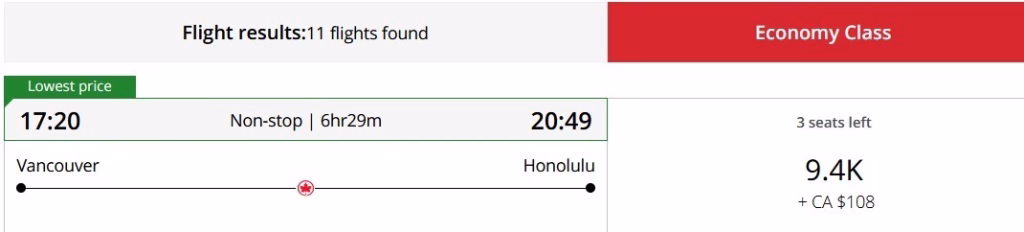Amex Cobalt Card got us a nearly-free flight from Vancouver to Hawaii on Air Canada Aeroplan.