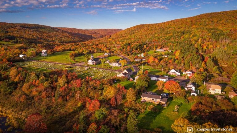 Peak fall colors of Margaree Valley, Cape Breton Island, Nova Scotia