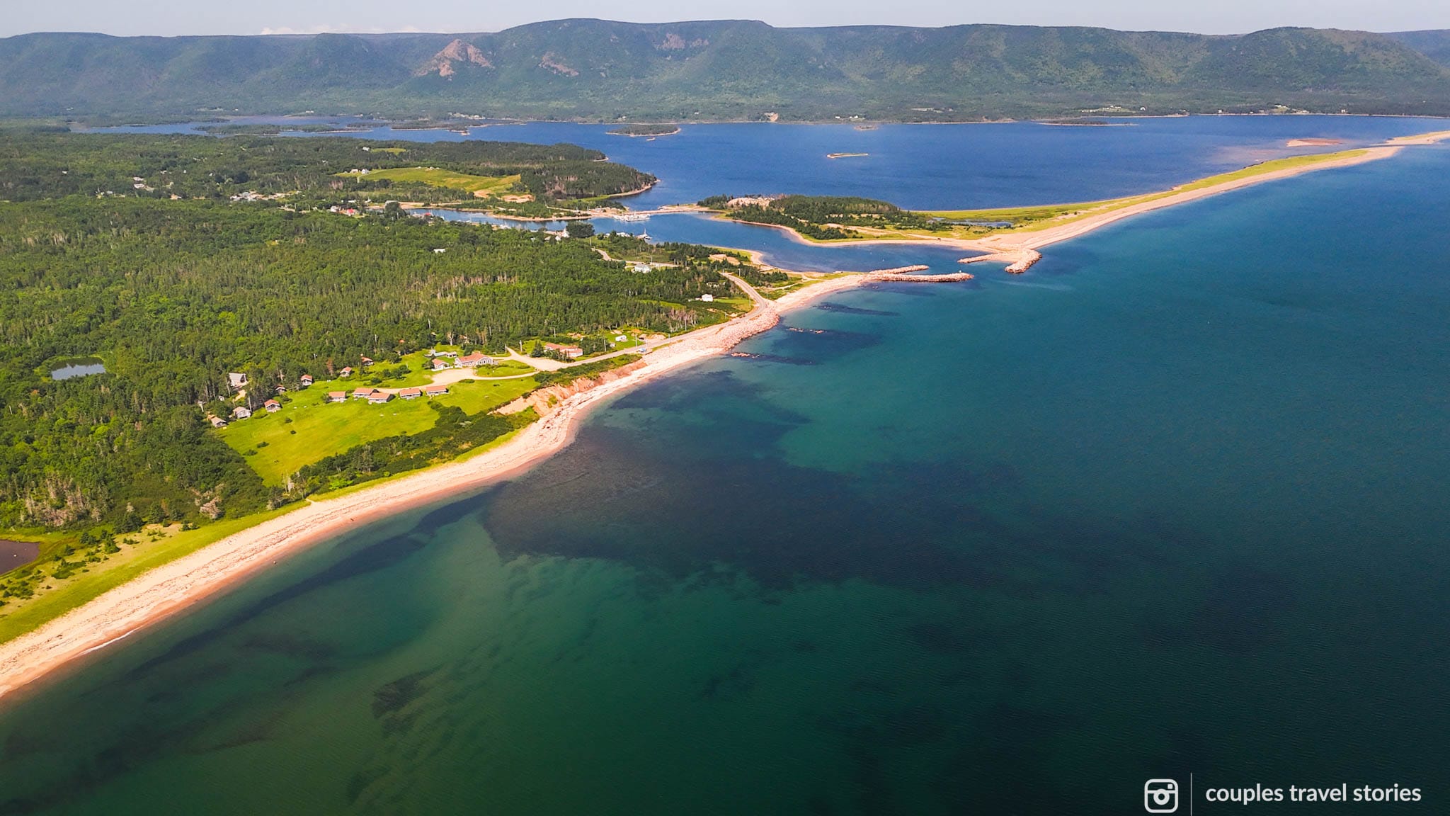 Aerial view of Dingwall beach, Cape Breton highlands, Nova Scotia.