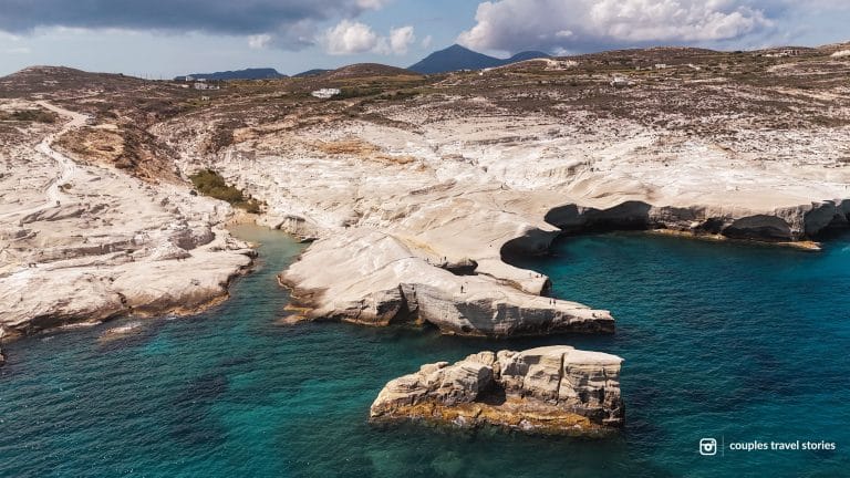 Sarakiniko beach drone view on Milos island Greece