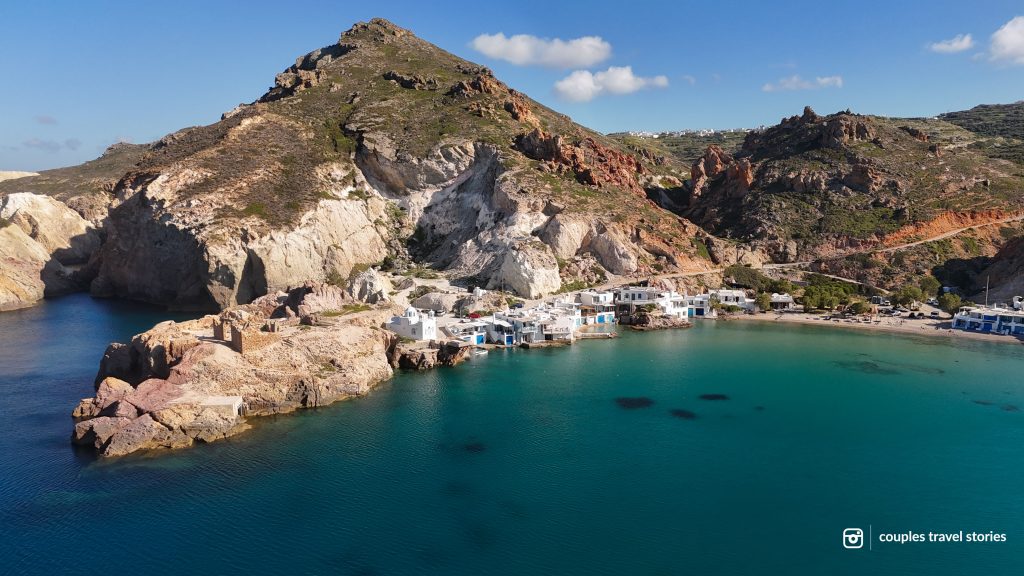 Firopotamos beach drone view on Milos island Greece