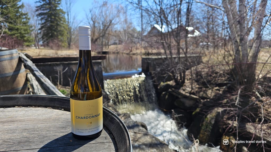 Wine bottle outside of The Grange of Prince Edward in PEC via Visa Infinite benefits