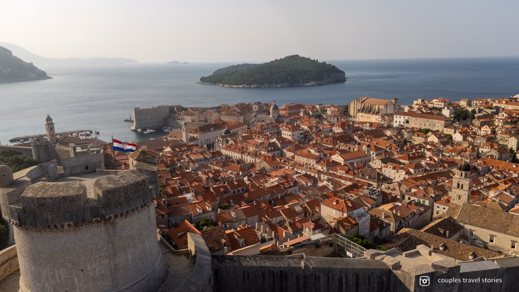 Dubrovnik Croatia view of old town rooftops from the city walls
