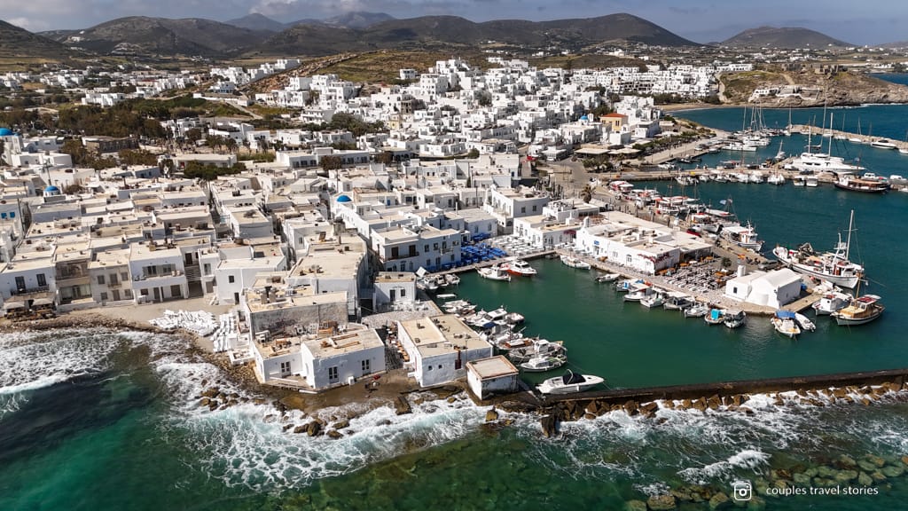 Naoussa Paros harbour drone view