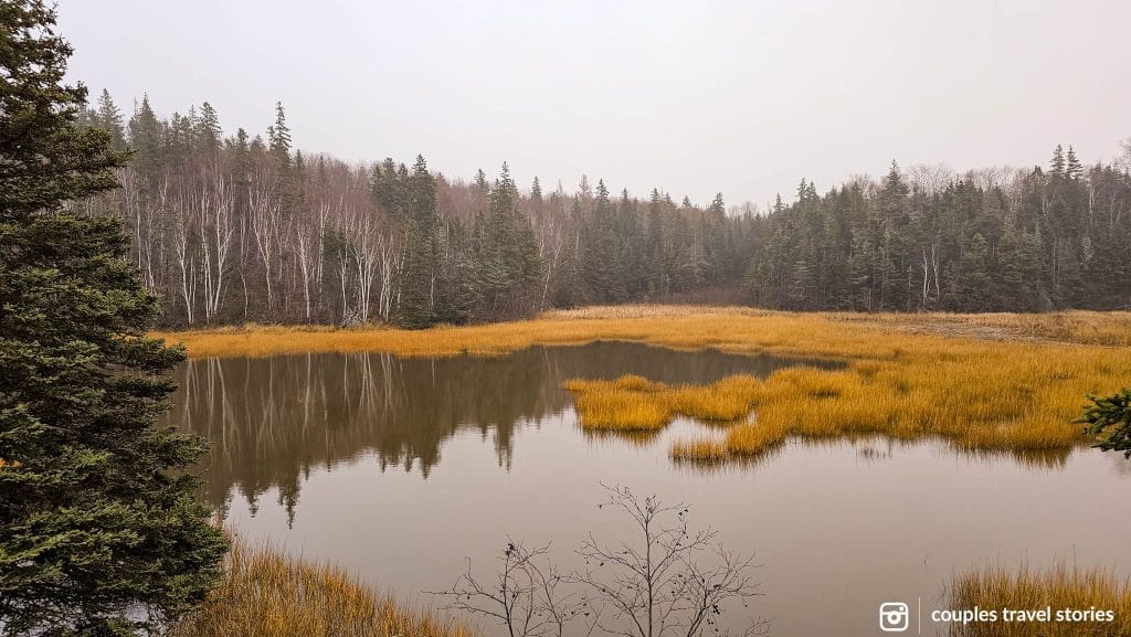 View of a lake at Celtic Shores Coastal Trail during fal in Cape Breton Island
