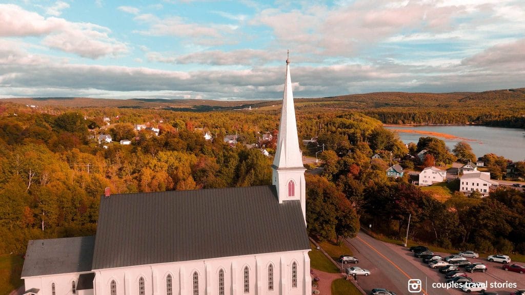 Aerial view of town of Mabou, part of Celtic Shores Coastal Trail, Cape Breton