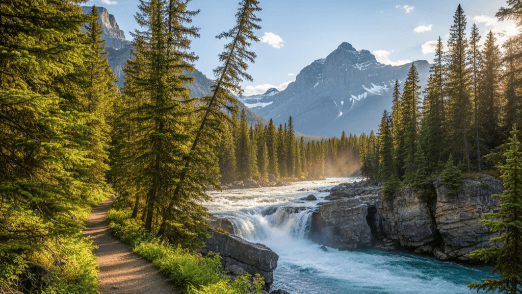 Quiet part of Bow Falls Trail along the Bow River