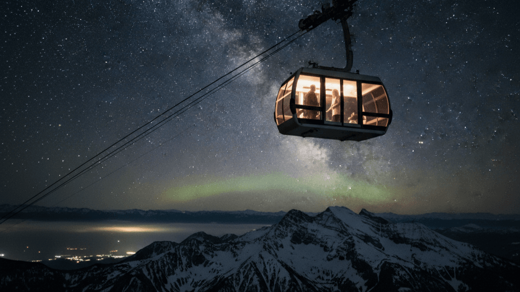 Couple taking Jasper SkyTram at night