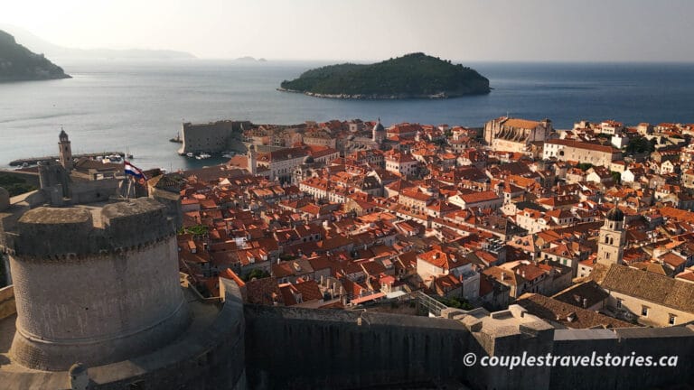 Dubrovnik Old Town city walls drone view